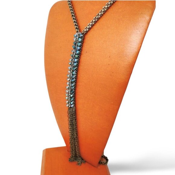 Elegant Antique Gold Aurora Caviar Bead Fringe Tassel Chain 31” Necklace JW1540 - Picture 2 of 5